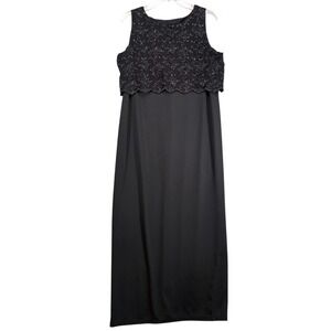 Vintage 90s AGB Byer California Sz 10/12 Sheath Maxi Dress Black Floral Applique